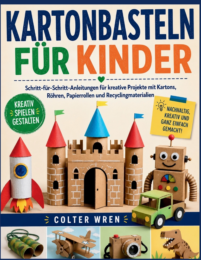 Kartonbasteln für Kinder: Schritt-für-Schritt-Anleitungen für kreative Projekte mit Kartons, Röhren, Papierrollen und Recyclingmaterialien cover