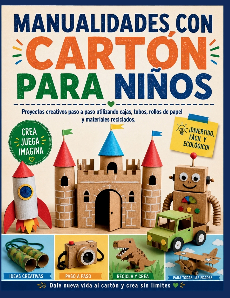 Manualidades Con Cartón Para Niños: Proyectos creativos paso a paso utilizando cajas, tubos, rollos de papel y materiales reciclados. cover
