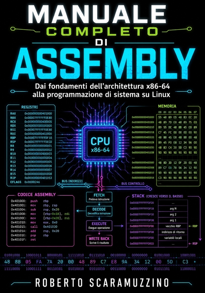 Manuale completo di Assembly: Dai fondamenti dell'architettura x86-64 alla programmazione di sistema su Linux cover