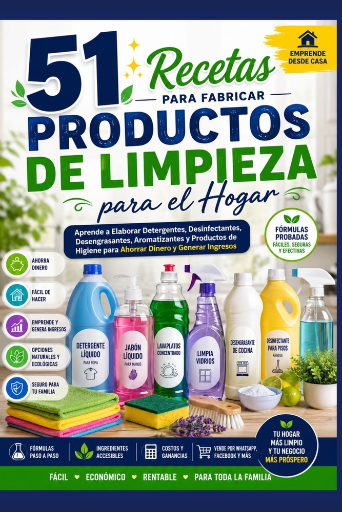 51 Recetas Para Fabricar Productos de Limpieza Para El Hogar: Aprende a Elaborar Detergentes, Desinfectantes, Desengrasantes, Aromatizantes y Producto cover