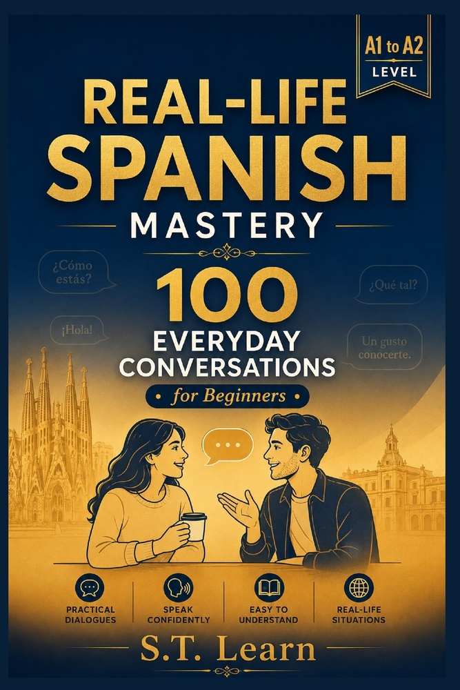 Real-Life Spanish Mastery: 100 Everyday Conversations for Beginners: Learn Spanish Naturally with Authentic Dialogues, Translations & Vocabulary (A1 t cover