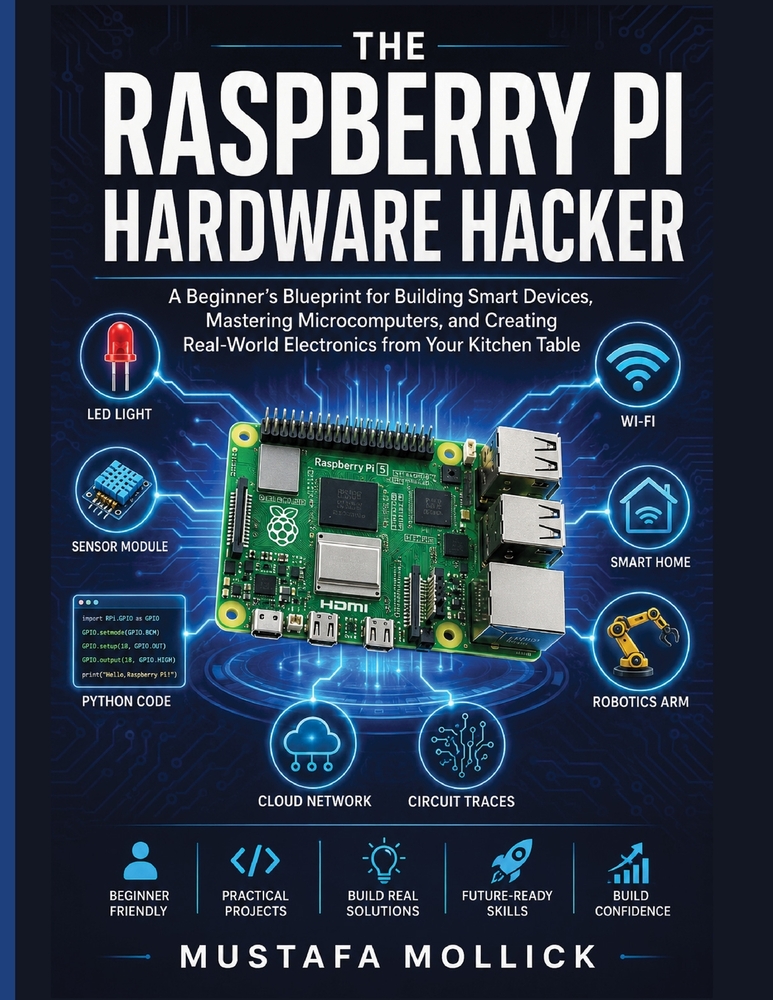 The Raspberry Pi Hardware Hacker: A Beginner's Blueprint for Building Smart Devices, Mastering Microcomputers, and Creating Real-World Electronics fro cover