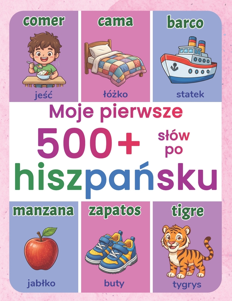 Moje pierwsze 500+ slów po hiszpańsku: Dwujęzyczny ilustrowany slownik obrazkowy polsko-hiszpański dla dzieci 4-9 lat Nauka slownictwa cover