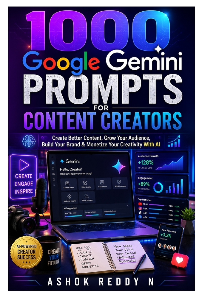 1000 Google Gemini Prompts for Content Creators: Create Better Content, Grow Your Audience, Build Your Brand & Monetize Your Creativity With AI cover