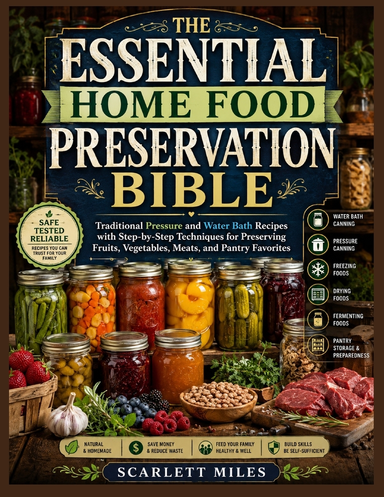 The Essential Home Food Preservation Bible: Traditional Pressure and Water Bath Methods with Step-by-Step Techniques for Preserving Fruits, Vegetables cover
