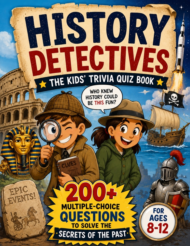 History Detectives - The Kids' Trivia Quiz Book: 200+ Multiple-Choice Questions to Solve the Secrets of the Past - For Ages 8-12 cover