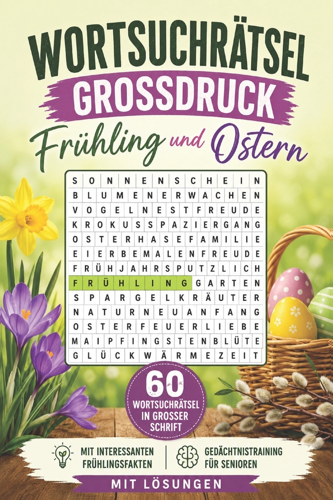 Wortsuchrätsel Grossdruck - Frühling und Ostern: 60 Wortsuchrätsel in grosser Schrift zu Frühlingserwachen, Garten und Ostertraditionen - mit Frühling cover