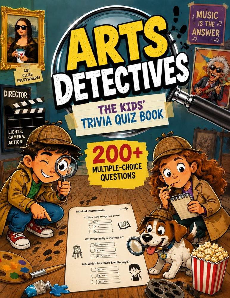 Arts Detectives - The Kids' Trivia Quiz Book: 200+ Multiple-Choice Questions to Solve the Secrets of Art, Music & Film - For Ages 8-12 cover