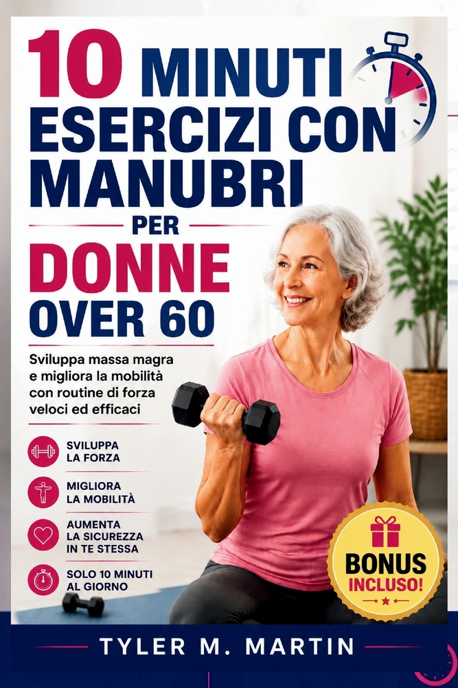10 Minuti Di Esercizi Con Manubri Per Donne Over 60: Sviluppa massa muscolare magra e migliora la mobilità con routine di allenamento di forza rapide cover