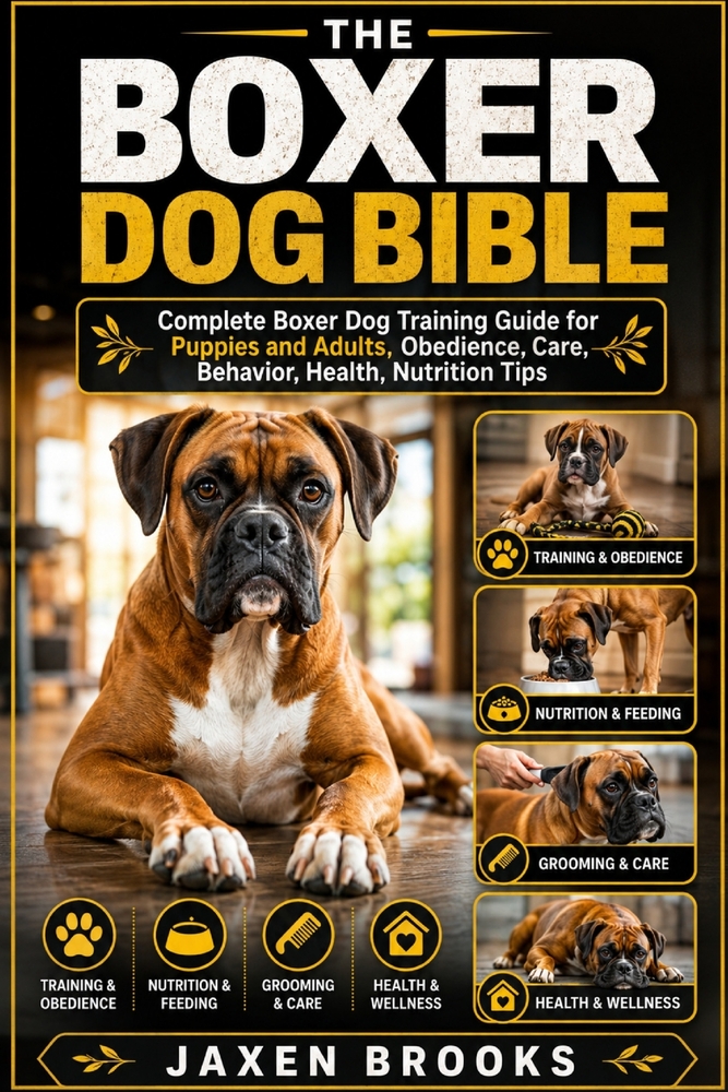 The Boxer Dog Bible: Complete Boxer Dog Training Guide for Puppies and Adults, Obedience, Care, Behavior, Health, Nutrition Tips cover