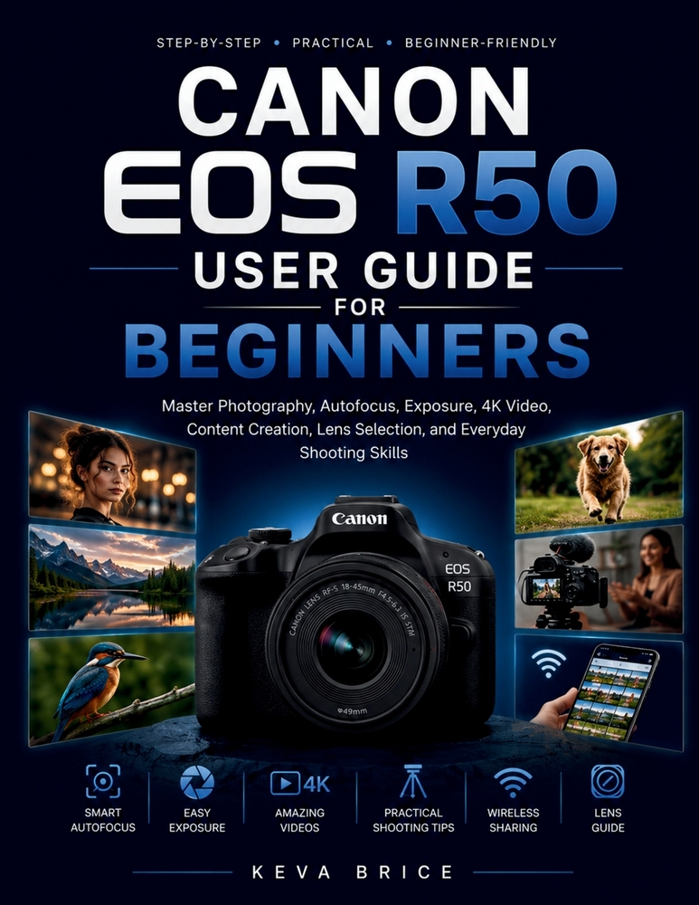 Canon EOS R50 User Guide for Beginners: Master Photography, Autofocus, Exposure, 4K Video, Content Creation, Lens Selection, and Everyday Shooting Ski cover