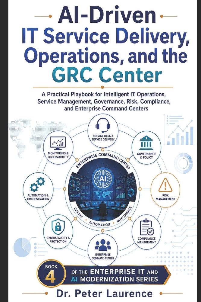 AI Driven IT Service Delivery, Operations, and the GRC Center: A Practical Playbook for Intelligent IT Operations, Service Management, Governance, Ris cover