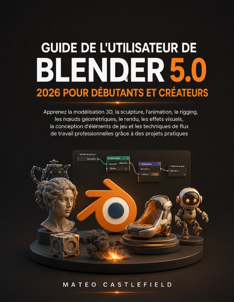 Guide de l'Utilisateur de Blender 5.0 2026 Pour Débutants Et Créateurs: Apprenez la modélisation 3D, la sculpture, l'animation, le rigging, les noeuds cover