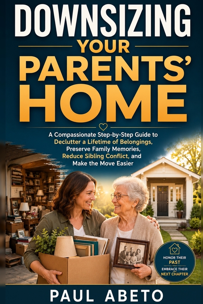 Downsizing Your Parents' Home: A Compassionate Step-by-Step Guide to Declutter a Lifetime of Belongings, Preserve Family Memories, Reduce Sibling Conf cover