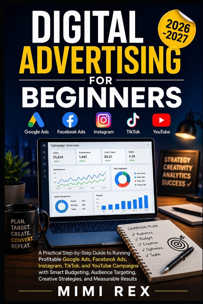 Digital Advertising for Beginners: A Practical Step-by-Step Guide to Running Profitable Google Ads, Facebook Ads, Instagram, TikTok, and YouTube Campa cover