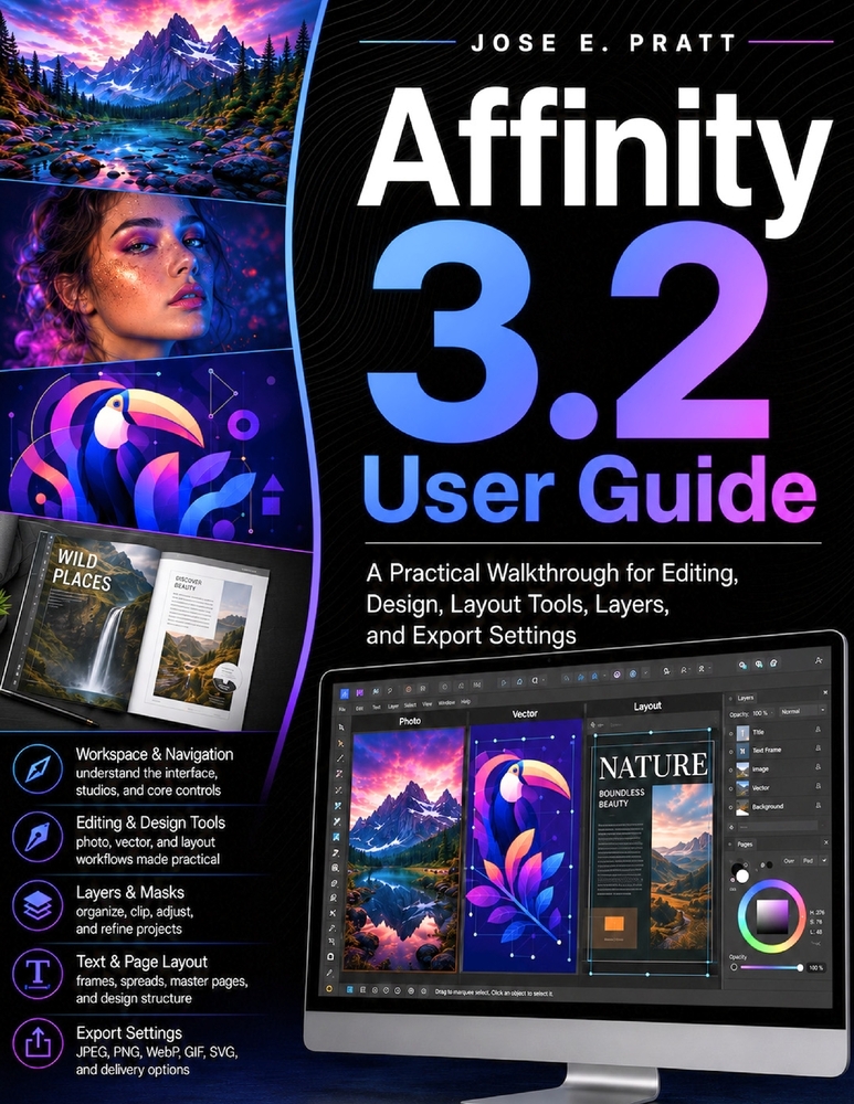 Affinity 3.2 User Guide: A Practical Walkthrough for Editing, Design, Layout Tools, Layers, and Export Settings cover