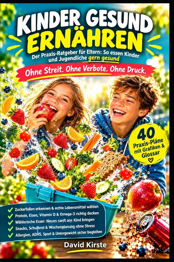 Kinder Gesund Ernähren: Ernährungsberatung für Kinder und Jugendliche: 40 alltagstaugliche Strategien gegen Zuckerfallen, Mäkeligkeit und Essensstreit cover