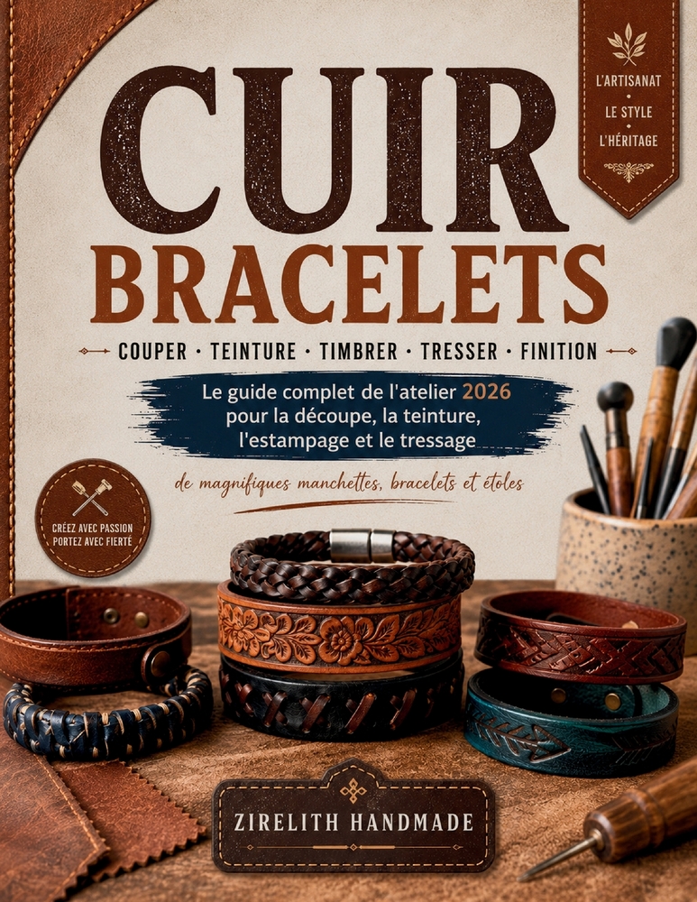 Cuir Bracelets: Le guide complet de l'atelier 2026 pour la découpe, la teinture, l'estampage et le tressage de magnifiques manchettes, bracelets et ét cover
