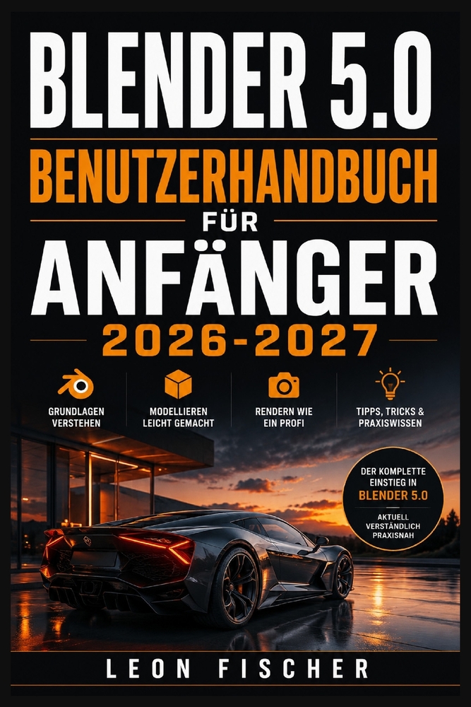 Blender 5.0 Benutzerhandbuch für Anfänger 2026-2027: 3D-Modellierung, Animation und Rendering meistern-schrittweise vom ersten Start bis zum vollendet cover