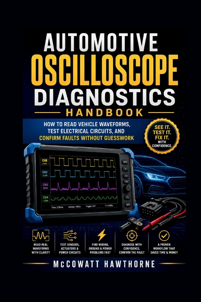 Automotive Oscilloscope Diagnostics Handbook: How to Read Vehicle Waveforms, Test Electrical Circuits, and Confirm Faults Without Guesswork cover