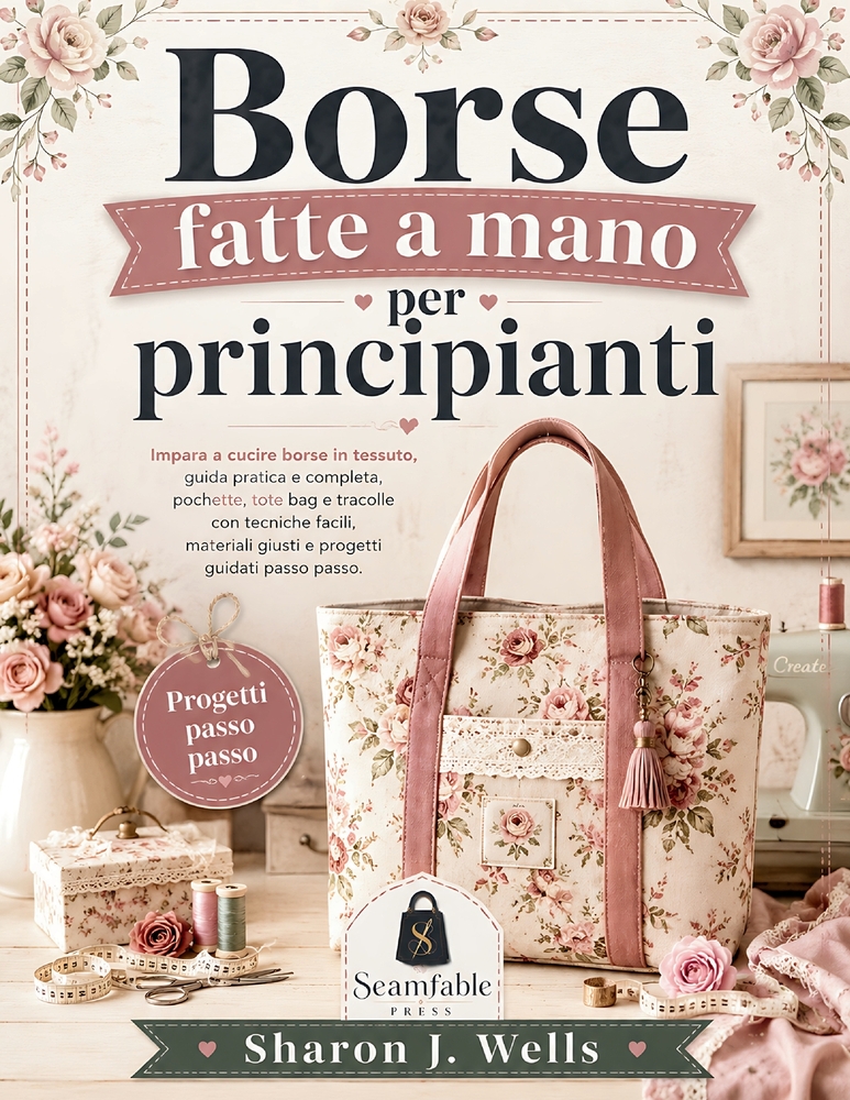 Borse Fatte a Mano Per Principianti: Impara a cucire borse in tessuto, guida pratica e completa, pochette, tote bag e tracolle con tecniche facili, ma cover