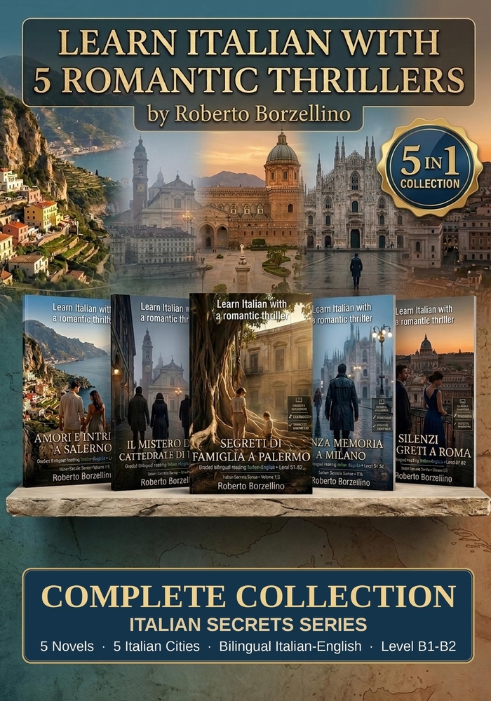 Learn Italian with 5 Romantic Thrillers. The Complete Italian Secrets Bundle: An Intermediate Italian Graded Reader for Level B1-B2. Stories with Bili cover