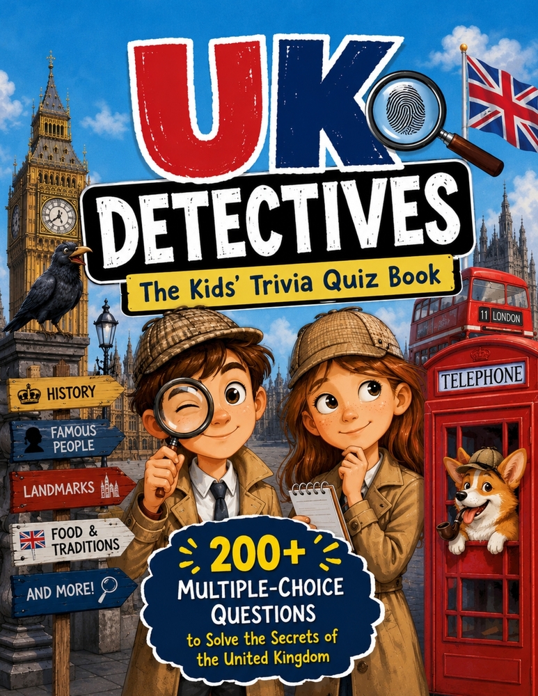 UK Detectives - The Kids' Trivia Quiz Book: 200+ Multiple-Choice Questions to Solve the Secrets of the United Kingdom - For Ages 8-12 cover