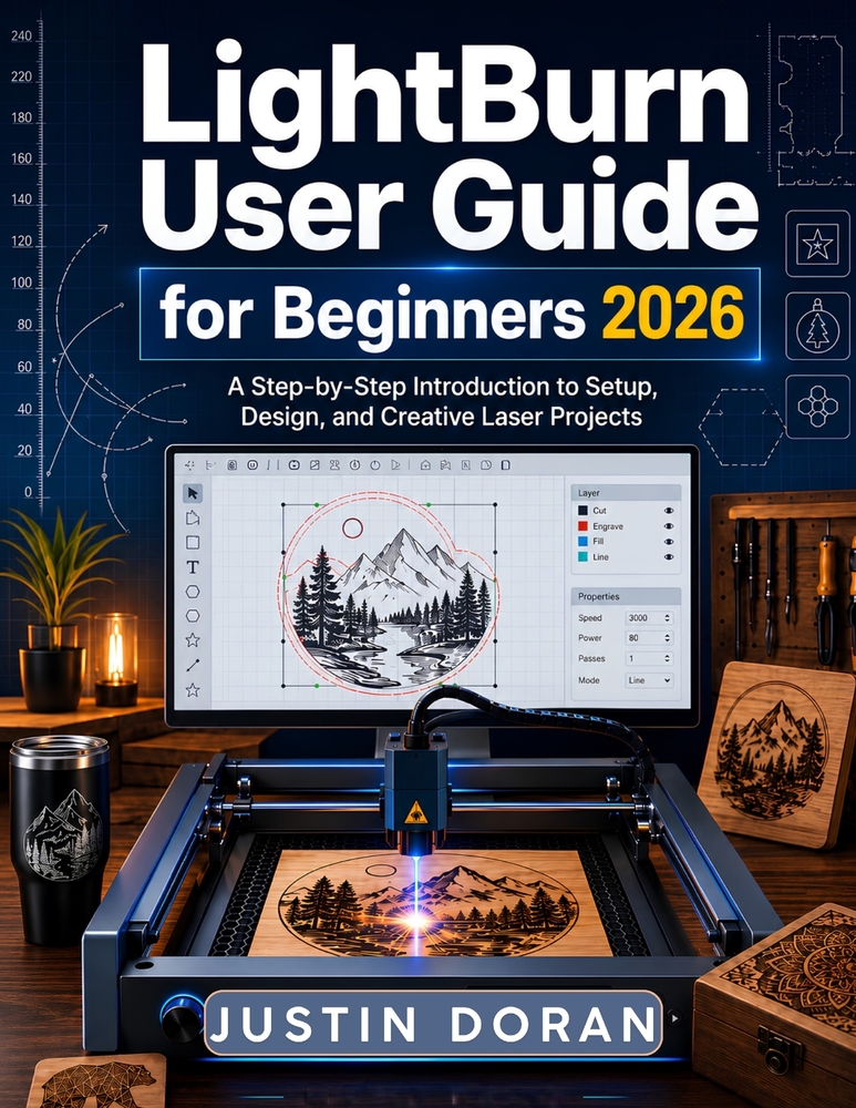 Lightburn User Guide For Beginners 2026: A Step-by-Step Beginner's Guide to Setup, Laser Control, Cutting, Engraving, Troubleshooting, and Safe First cover