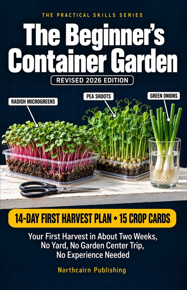 The Beginner's Container Garden: Your First Harvest in About Two Weeks, No Yard, No Garden Center Trip, No Experience Needed cover