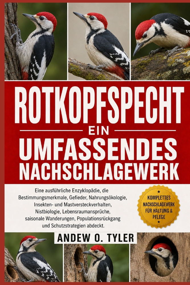 Rotkopfspecht: Eine ausführliche Enzyklopädie, die Bestimmungsmerkmale, Gefieder, Nahrungsökologie, Insekten- und Mastversteckverhalten, Nistbiologie, cover