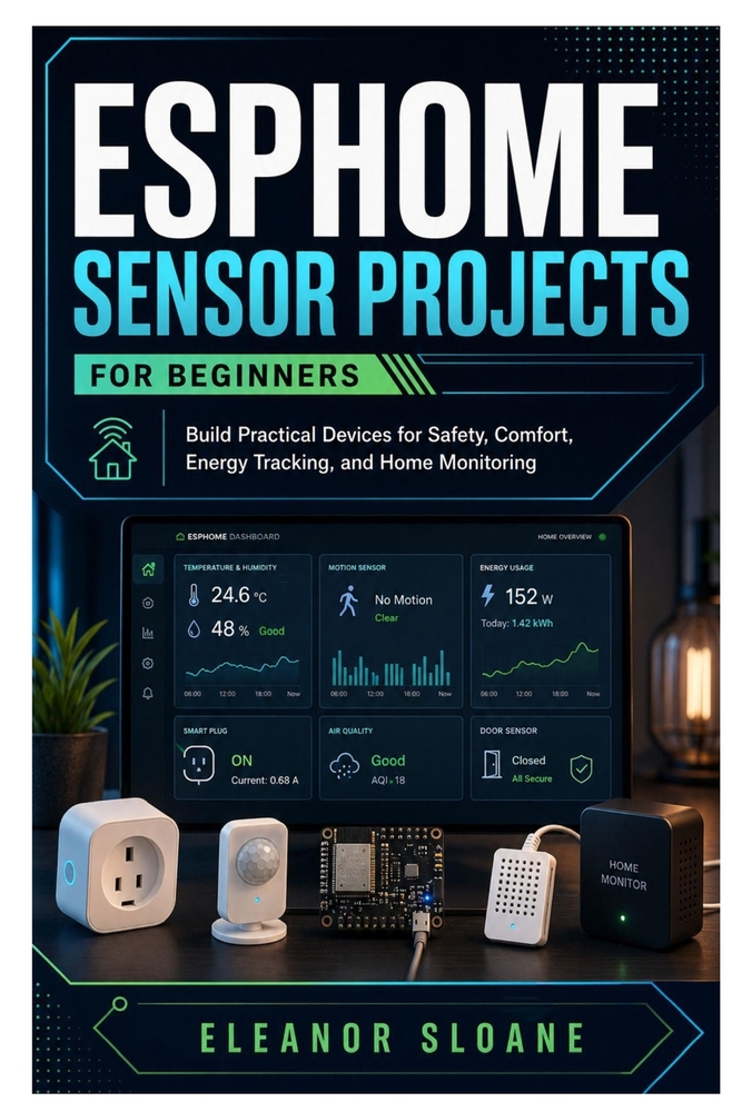 ESPHome Sensor Projects for Beginners: Build Practical Devices for Safety, Comfort, Energy Tracking, and Home Monitoring cover