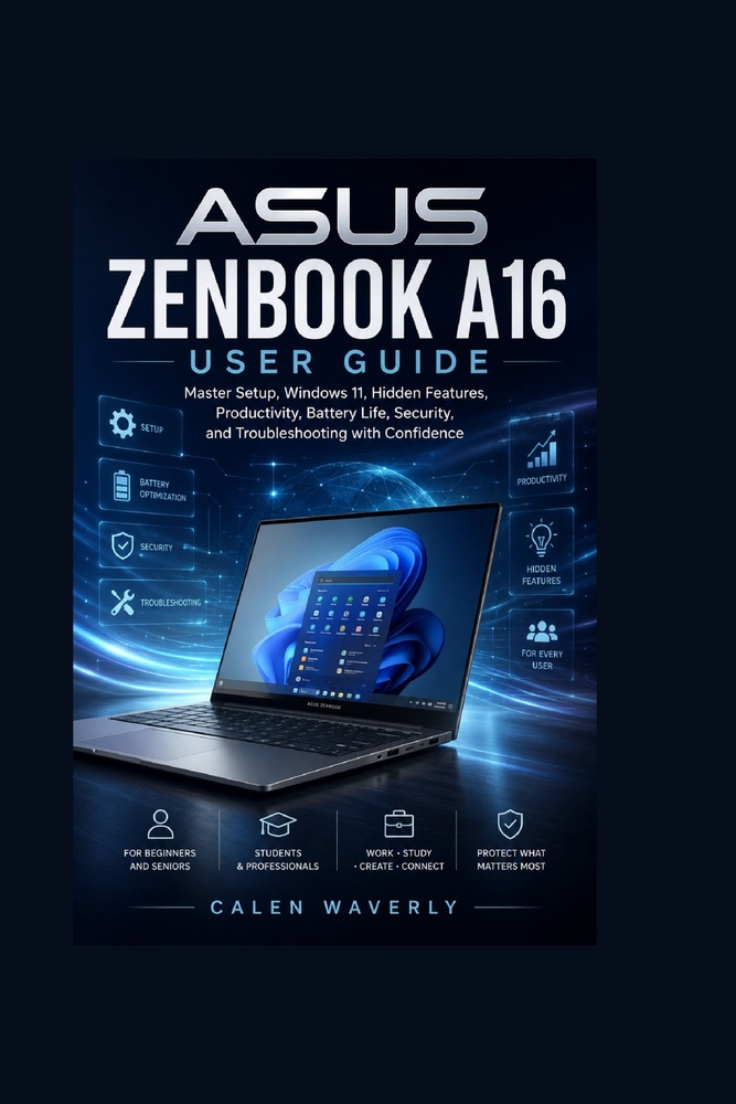 ASUS Zenbook A16 User Guide: Master Setup, Windows 11, Hidden Features, Productivity, Battery Life, Security, and Troubleshooting with Confidence cover