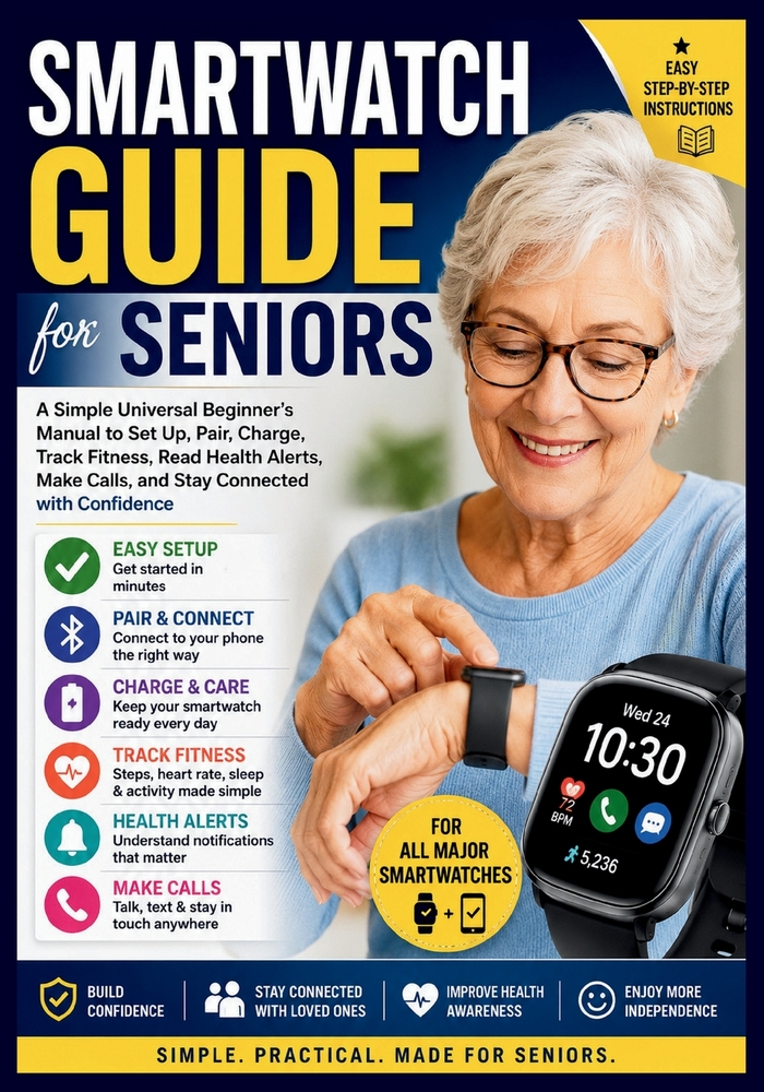 Smartwatch Guide for Seniors: A Simple Universal Beginner's Manual to Set Up, Pair, Charge, Track Fitness, Read Health Alerts, Make Calls, and Stay Co cover