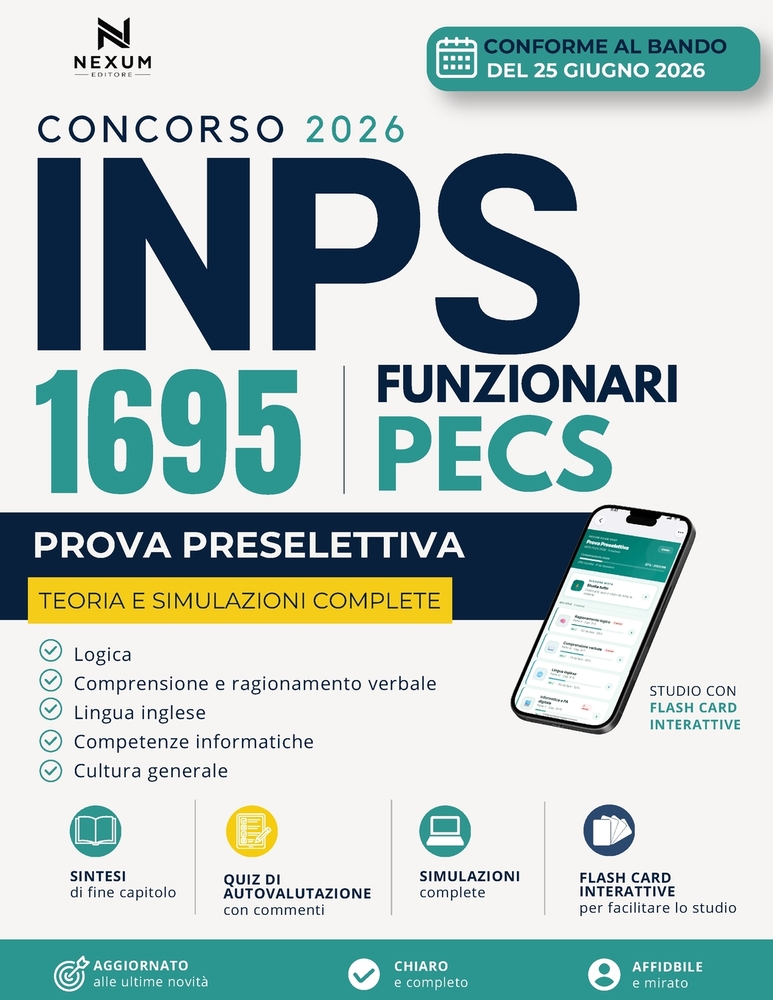 Concorso INPS 1695 Funzionari Progettazione, erogazione e controllo dei servizi (PECS): Manuale di teoria e quiz per la prova preselettiva con simulat cover