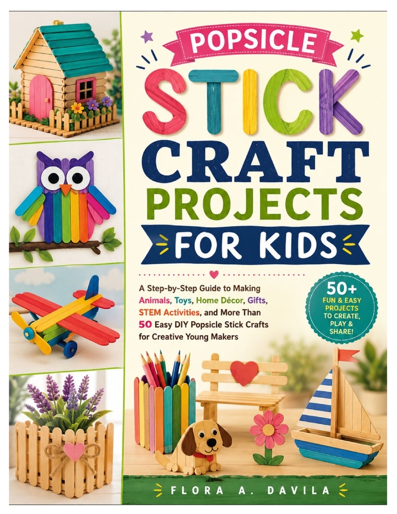 Popsicle Stick Craft Projects for Kids: A Step-by-Step Guide to Making Animals, Toys, Home Décor, Gifts, STEM Activities, and More Than 50 Easy DIY Po cover