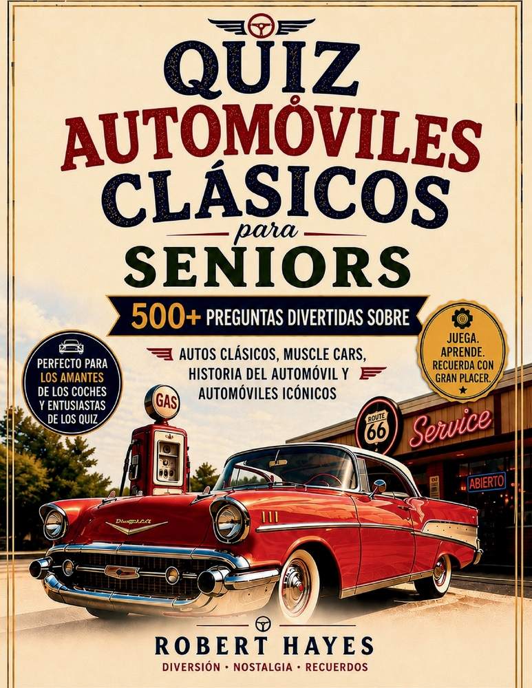 Curiosidades Sobre Coches Clásicos Para Seniors: 500+ preguntas divertidas sobre Coches antiguos, muscle cars, historia del automóvil y automóviles ic cover