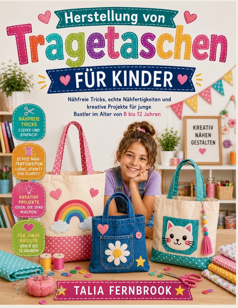 Herstellung von Tragetaschen FÜR KINDER: Nähfreie Tricks, echte Nähfertigkeiten und kreative Projekte für junge Bastler im Alter von 8 bis 12 Jahren cover