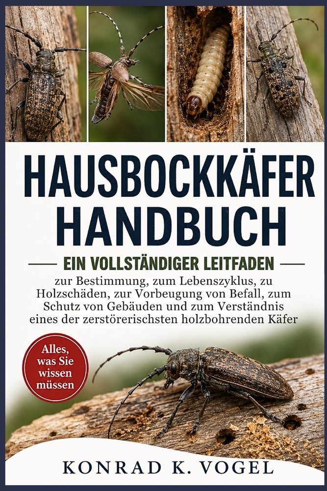 Hausbockkäfer-Handbuch: Ein vollständiger Leitfaden zur Bestimmung, zum Lebenszyklus, zu Holzschäden, zur Vorbeugung von Befall, zum Schutz von Gebäud cover