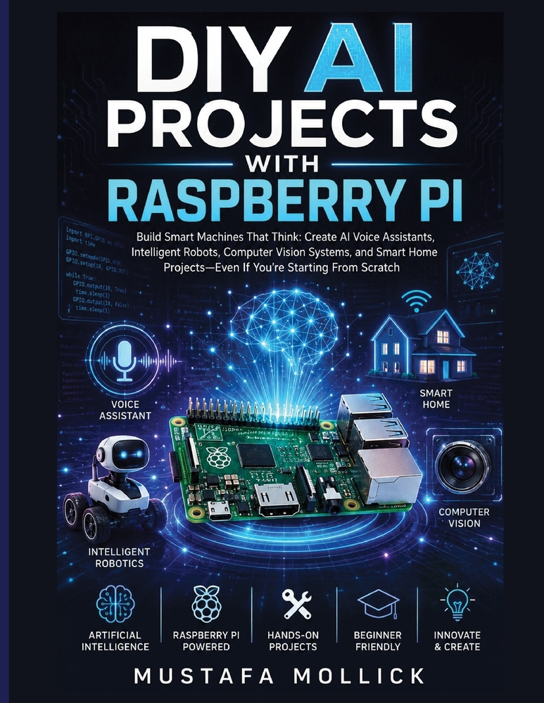 DIY AI Projects with Raspberry Pi: Build Smart Machines That Think: Create AI Voice Assistants, Intelligent Robots, Computer Vision Systems, and Smart cover