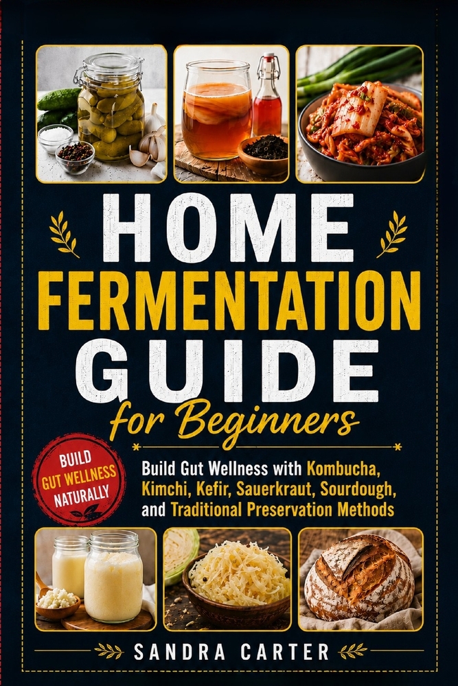 Home Fermentation Guide for Beginners: Build Gut Wellness with Kombucha, Kimchi, Kefir, Sauerkraut, Sourdough, and Traditional Preservation Methods cover