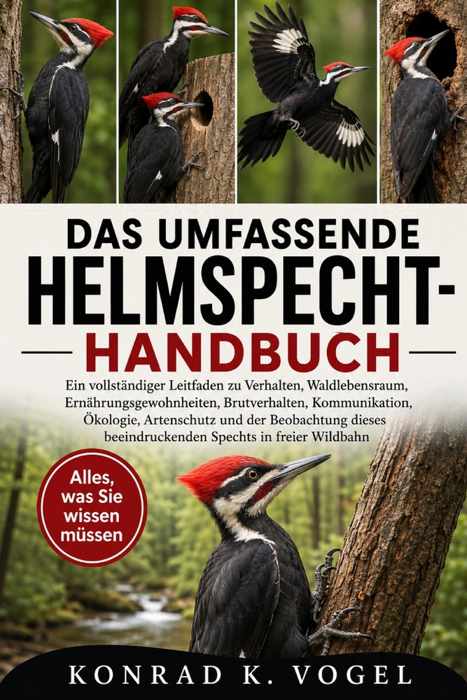 Das Umfassende Helmspecht-Handbuch: Ein vollständiger Leitfaden zu Verhalten, Waldlebensraum, Ernährungsgewohnheiten, Brutverhalten, Kommunikation, Ök cover