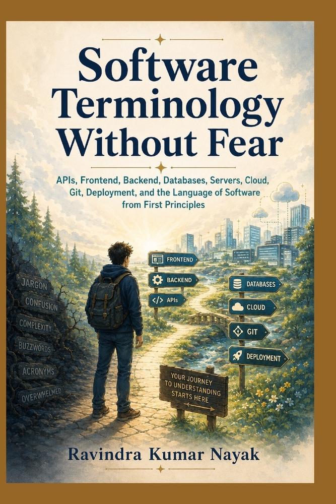 Software Terminology Without Fear: APIs, Frontend, Backend, Databases, Servers, Cloud, Git, Deployment, and the Language of Software from First Princi cover