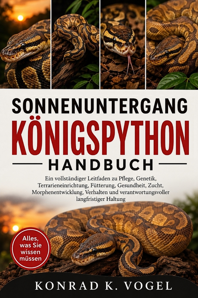 Sonnenuntergang-Königspython-Handbuch: Ein vollständiger Leitfaden zu Pflege, Genetik, Terrarieneinrichtung, Fütterung, Gesundheit, Zucht, Morphenentw cover