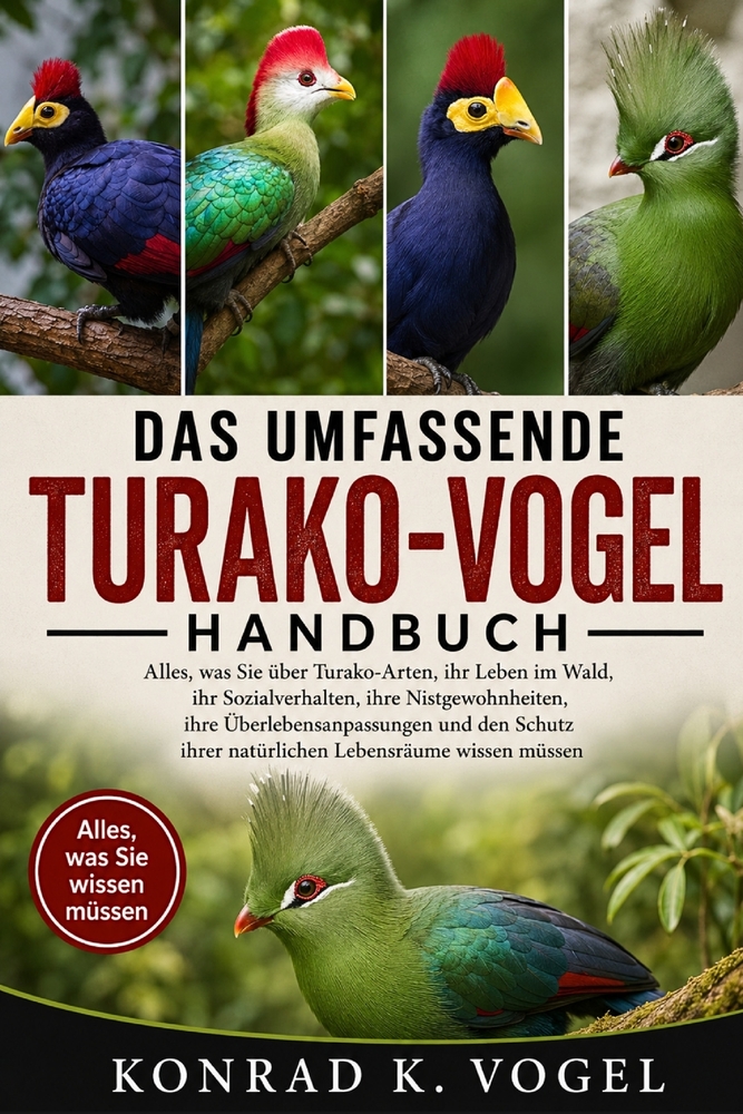 Das Umfassende Turako-Vogel-Handbuch: Alles, was Sie über Turako-Arten, ihr Leben im Wald, ihr Sozialverhalten, ihre Nistgewohnheiten, ihre Überlebens cover