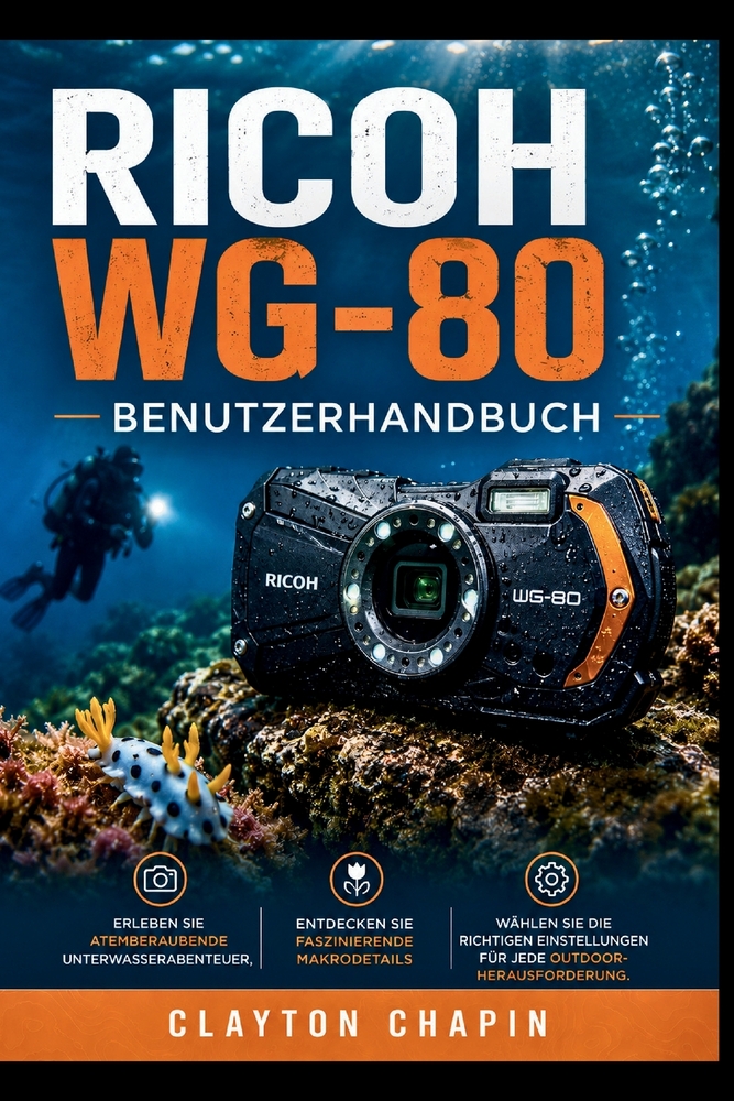 Ricoh WG-80 Benutzerhandbuch: Erleben Sie atemberaubende Unterwasserabenteuer, entdecken Sie faszinierende Makrodetails und wählen Sie die richtigen E cover