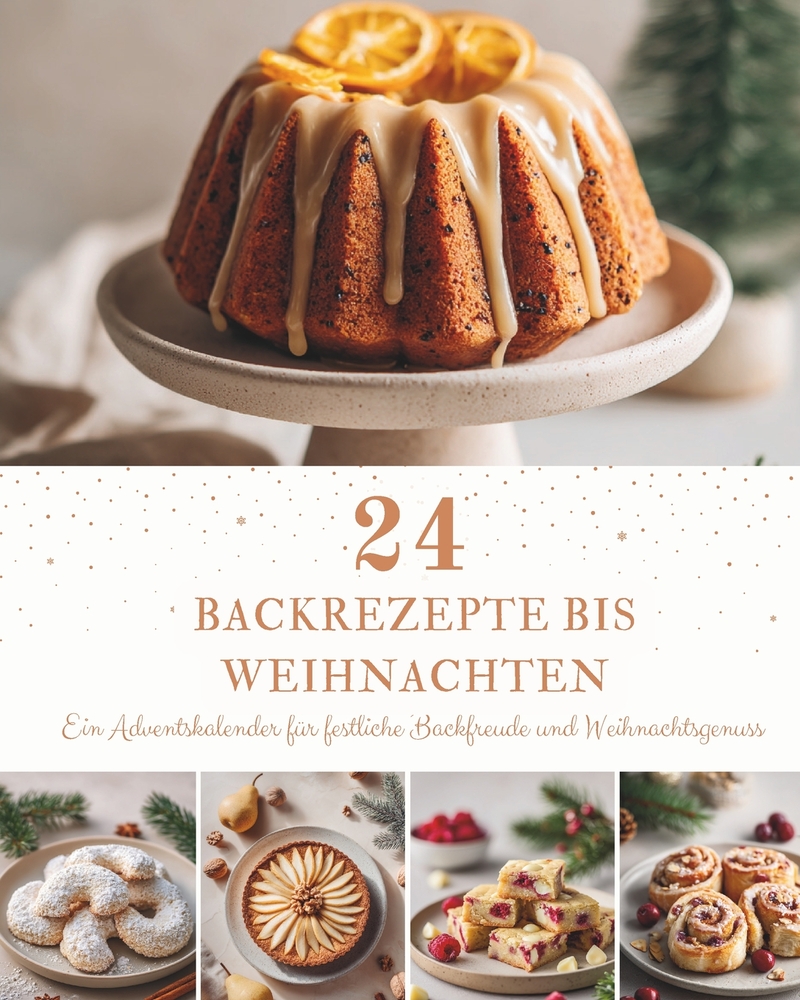 24 Backrezepte bis Weihnachten: Ein Adventskalender mit 24 festlichen Backrezepten für die Weihnachtszeit - Plätzchen, Kuchen und süße Klassiker zum G cover