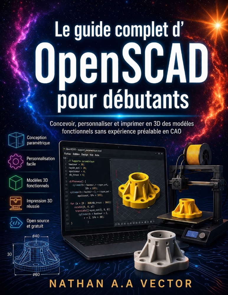 Le guide complet d'OpenSCAD pour débutants: Concevoir, personnaliser et imprimer en 3D des modèles fonctionnels sans expérience préalable en CAO cover