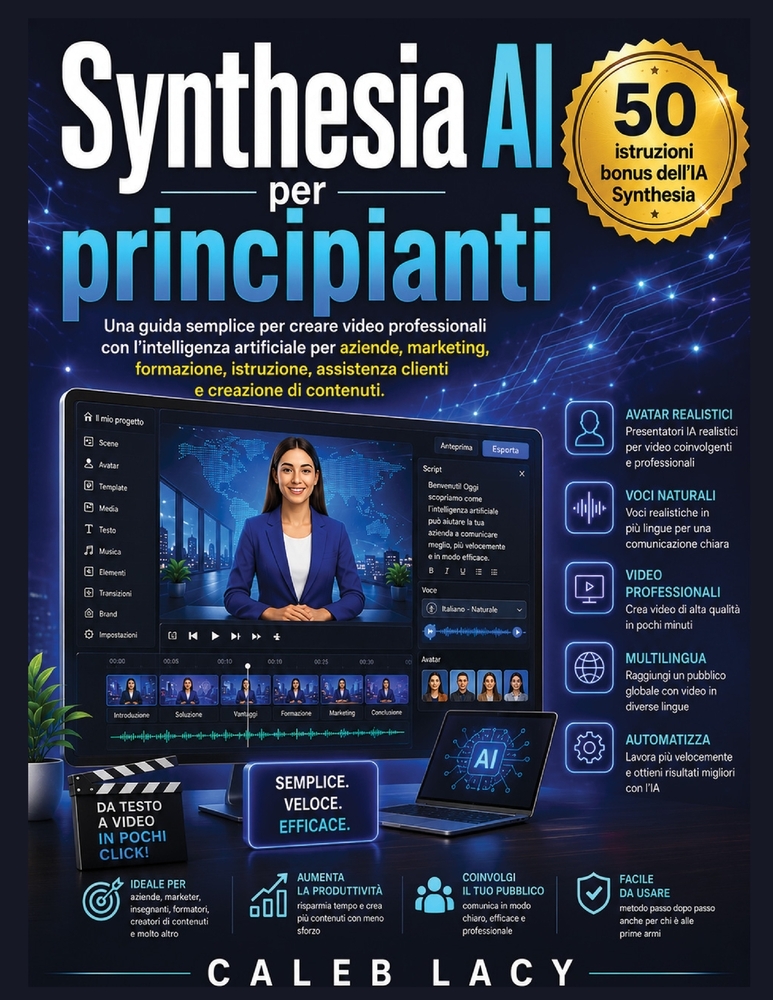 Synthesia AI per principianti: Una guida semplice per creare video professionali con l'intelligenza artificiale per aziende, marketing, formazione, is cover