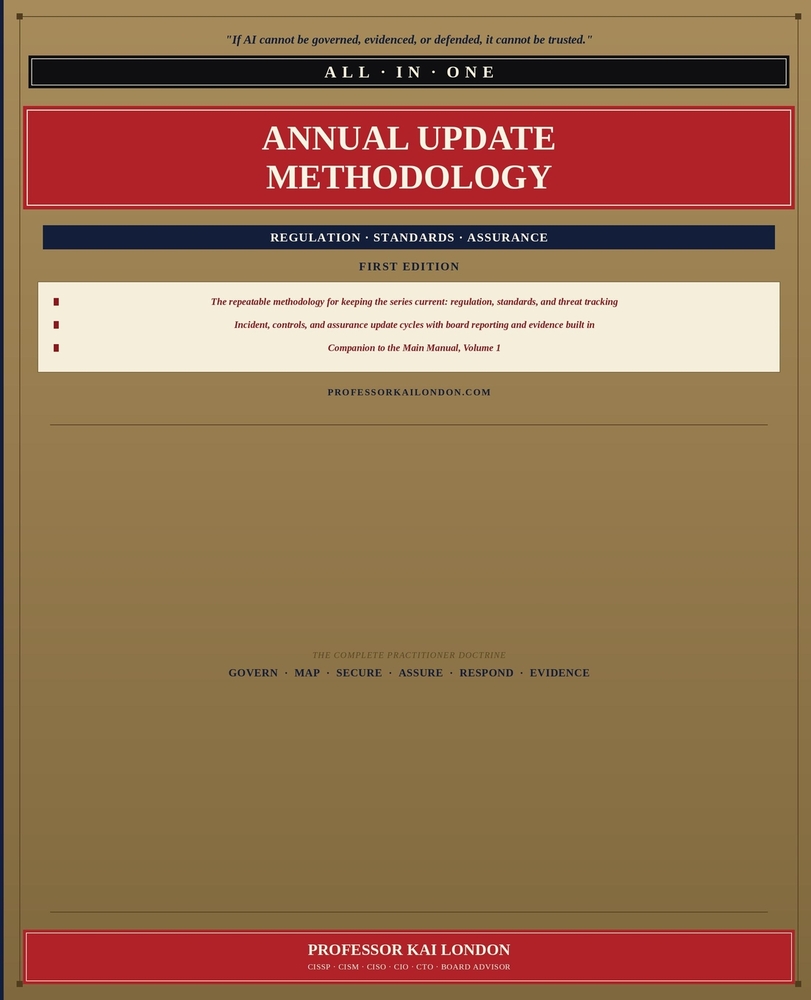 AI Security & Governance Annual Update Methodology: Regulation, Standards, Threats, Incidents, Controls, Assurance, Board Reporting, and Evidence for cover