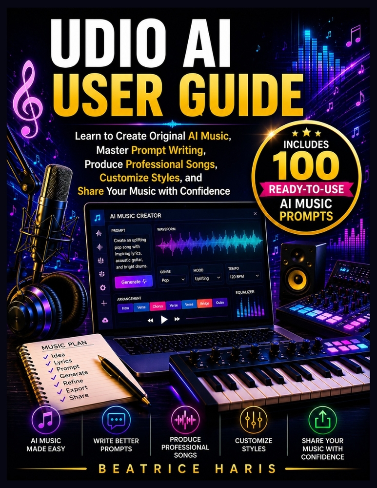Udio AI User Guide: Learn to Create Original AI Music, Master Prompt Writing, Produce Professional Songs, Customize Styles, and Share Your Music with cover